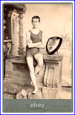 1890 Dated Swimming Champion Victorian Cabinet Card - Superb Sports Item