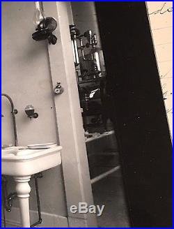 1900s Vtg B&W Photo Hospital Doctor Surgery Room Medical Gurney Cabinet Sink