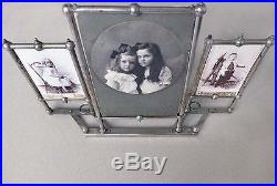 1910s Imperial RUSSIA Vintage Metallic Tables PHOTO FRAME with 2 CDVs and 1 CP
