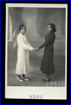 1920s PERU Girls Women Holding Hands Black & White Dress Old VTG Photo Unusual