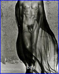 1985 Vintage HERB RITTS Male Nude Body w Black Veil Duotone Photo Engraving Art