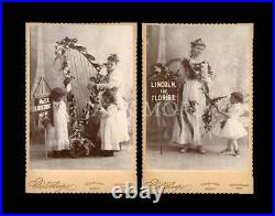 2 Banner Lady Photos w Little Girls Holding Signs Advertising Florist Hat Store