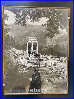 2 wood framed antique vintage black & white photographs greece greek ruins 16x12