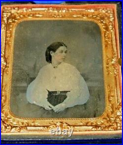 6th PLATE DAGUERREOTYPE/ AMBROTYPE Young Lady Tinted/Jewels /Union Case/Scowell