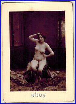 A Big size French Cabinet card albumen photo nude woman original old early 1890s