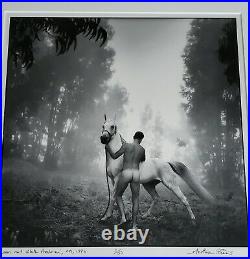 ARTHUR TRESS ORIGINAL B&W PHOTOGRAPH, MALE NUDE With HORSE Groom & White Arabian