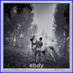 ARTHUR TRESS ORIGINAL B&W PHOTOGRAPH, MALE NUDE With HORSE Groom & White Arabian