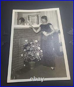 African American Woman Posing By Flowers Happy Wealthy B&W Vtg Photograph