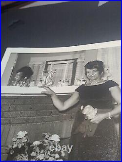 African American Woman Posing By Flowers Happy Wealthy B&W Vtg Photograph