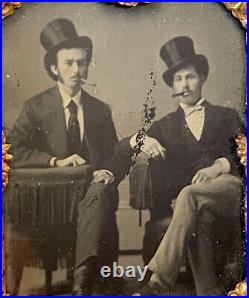 Amazing Tintype Photo W. Case Two Wealthy Upper Class Gents W. Cigars