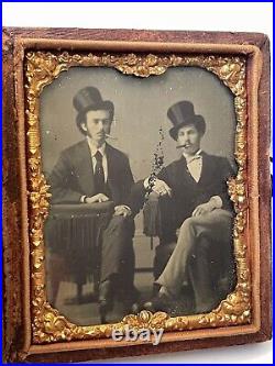 Amazing Tintype Photo W. Case Two Wealthy Upper Class Gents W. Cigars