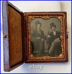 Amazing Tintype Photo W. Case Two Wealthy Upper Class Gents W. Cigars