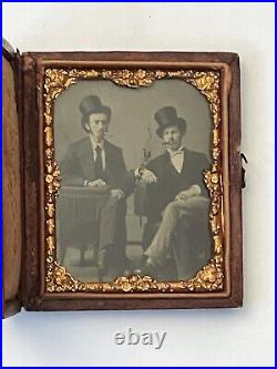 Amazing Tintype Photo W. Case Two Wealthy Upper Class Gents W. Cigars