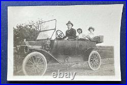Antique 3x2 Photo Of Family Driving In Convertible Car