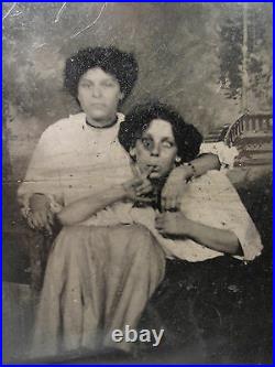 Antique American Beauty Crazy Lady Funny Unusual Oddity Victorian Tintype Photo