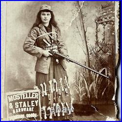Antique Cabinet Card Photograph Advertising Woman Shotgun Bones Odd Pittsburg KS
