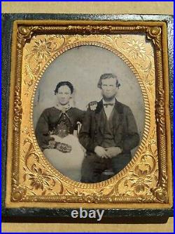 Antique Daguerreotype Photo Wealthy Couple Abe Lincoln Lookalike withWife 1800s