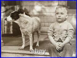 Antique PET DOG With BOY 1928 Original Photograph Photo Picture