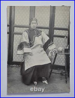 Antique Photo Chinese China Woman Traditional Dress Lotus Shoes Yantai 1890 #6