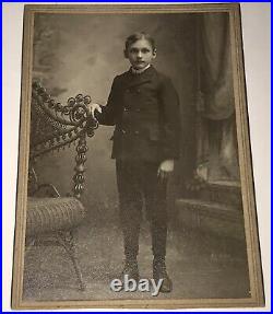Antique Photograph Young Boy W Fancy Tall Chair 4 x 6 End Of 19th Century 1899