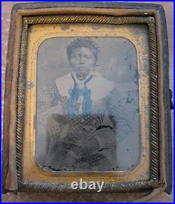 Antique Reconstruction Era African American Girl White Blue Sc Ga Tintype Photo