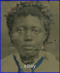 Antique Reconstruction Era African American Girl White Blue Sc Ga Tintype Photo