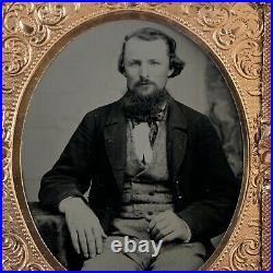 Antique Ruby Ambrotype Photograph Handsome Dapper Young Man Beard Cased Gay Int