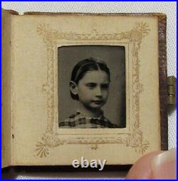 Antique TINY GEM TINTYPE PHOTO ALBUM Miniature Leather Photography Book FULL