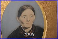 Antique Tin Type Photograph Old Woman Victorian Wood Shadow Box Frame Inlay