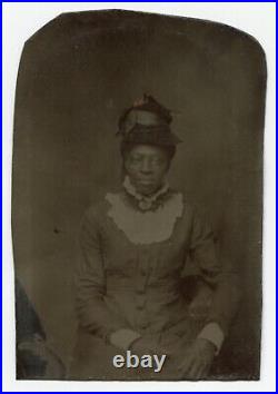 Antique Tintype Photo, African American Woman With Interesting Fashion
