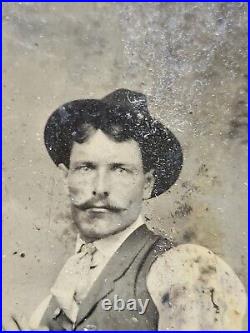 Antique Tintype Photo Old West Riverboat Gambler Cowboy