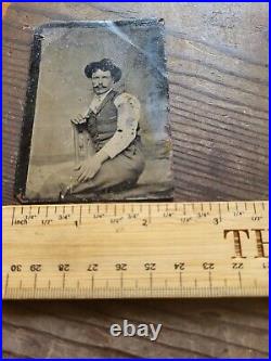 Antique Tintype Photo Old West Riverboat Gambler Cowboy