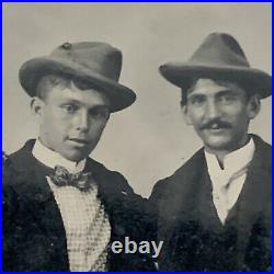 Antique Tintype Photograph Couple Handsome Man Mustache Cowboy Hat Men Gay Int