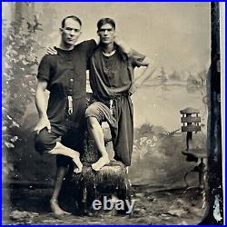 Antique Tintype Photograph Handsome Affectionate Men In Bathing Suits Gay Int