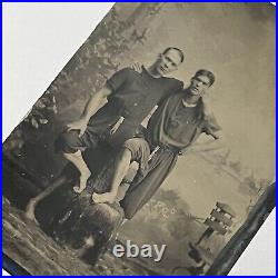 Antique Tintype Photograph Handsome Affectionate Men In Bathing Suits Gay Int