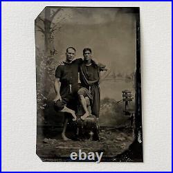 Antique Tintype Photograph Handsome Affectionate Men In Bathing Suits Gay Int