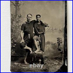 Antique Tintype Photograph Handsome Affectionate Men In Bathing Suits Gay Int