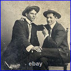 Antique Tintype Photograph Handsome Affectionate Young Men Hand On Leg Gay Int