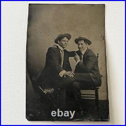 Antique Tintype Photograph Handsome Affectionate Young Men Hand On Leg Gay Int