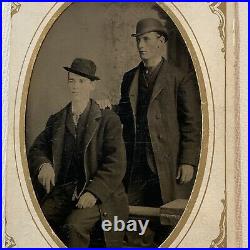 Antique Tintype Photograph Handsome Man Men Affectionate Derby Hat Gay Int