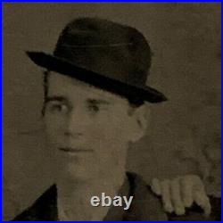 Antique Tintype Photograph Handsome Man Men Affectionate Derby Hat Gay Int