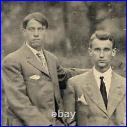 Antique Tintype Photograph Handsome Young Man Men Affectionate Gay Int PA