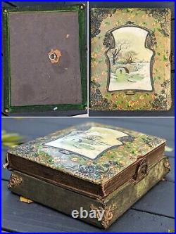 Antique Victorian Celluloid Velvet Cabinet Card Photo Album Music Box Coon Song