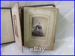 Antique Victorian Postcard Album Portrait Photographs Vintage Leather Bound Book