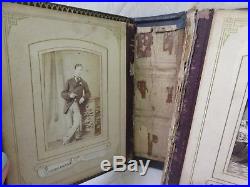 Antique Victorian Postcard Album Portrait Photographs Vintage Leather Bound Book