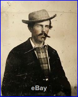 Antique Vintage American Cowboy Gambler Cigar Lover Mens Fashion Tintype Photo