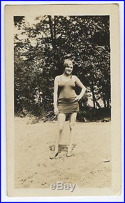 Antique Vintage Beach Babe Flapper Swimsuit Baby Bump Long Legs Brunette Photo