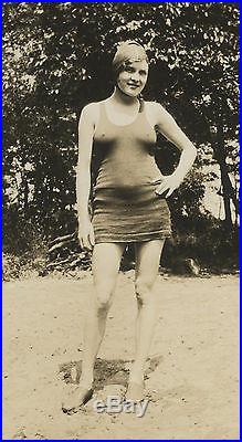 Antique Vintage Beach Babe Flapper Swimsuit Baby Bump Long Legs Brunette Photo