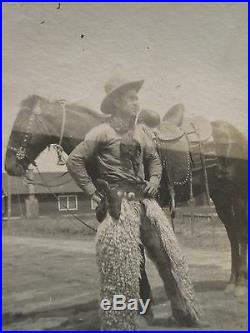 Antique Vintage Tx Cowboy John Wood Wool Chaps Pistol Hat Horse Bullet Photo