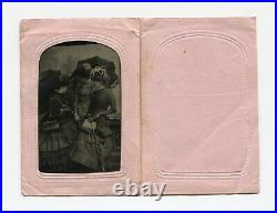 Avoiding The Camera, Antique Tintype Of Three Women With Beautiful Fashions